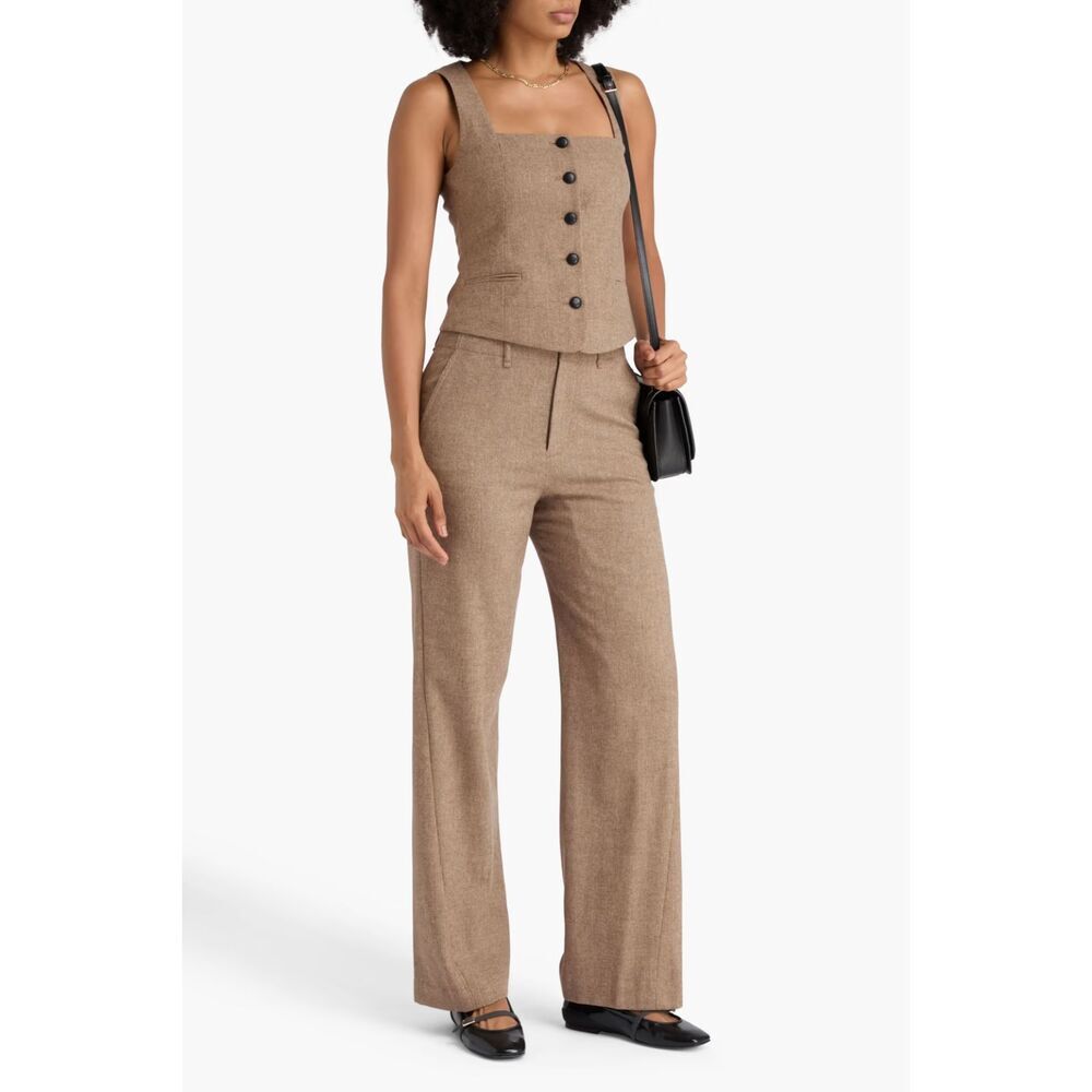 Brown Tailored Button Front Vest Top Sleeveless Structured Minimalist Blouse